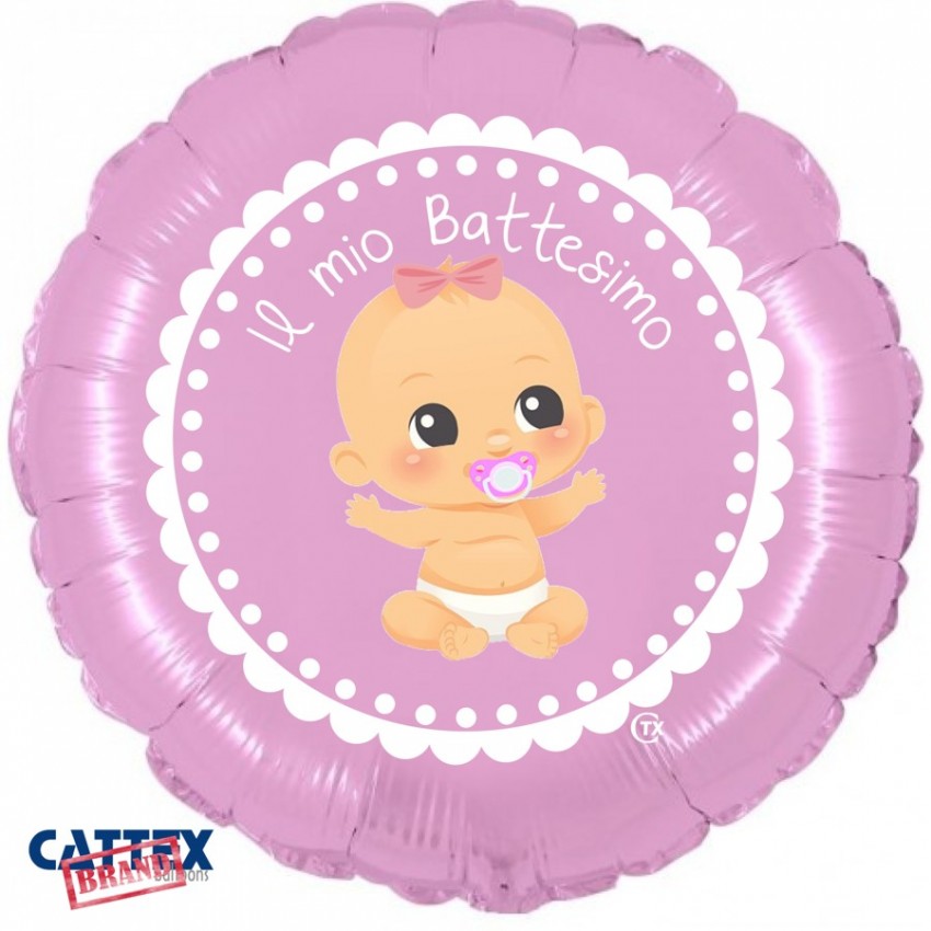 Palloncini Decorati CTX+ - Battesimo Bimba Rosa (18”)